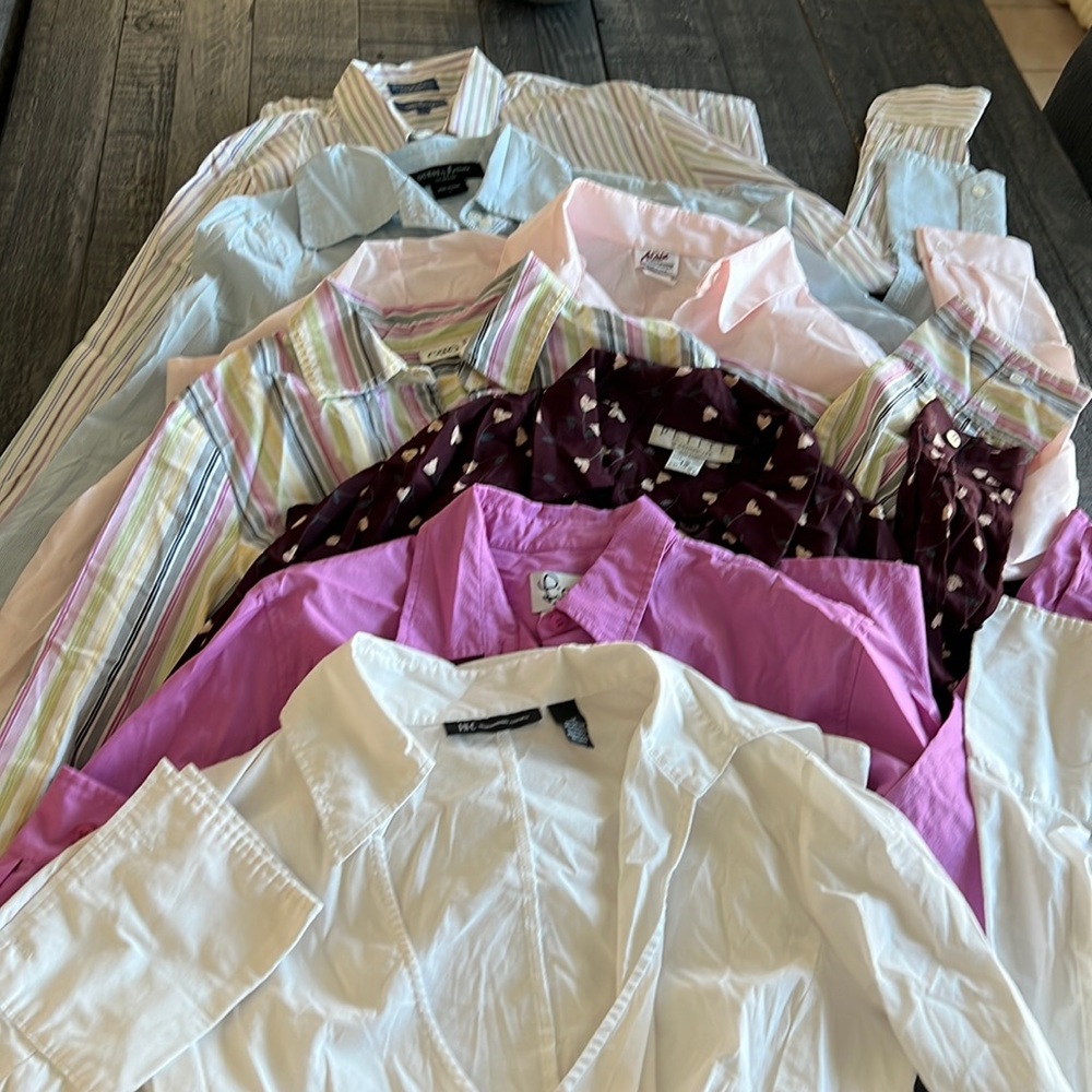 LOT OF 7 BUTTON DOWN / WRAP TOPS Sz L / 12 LILLY PULITZER GUESS INC